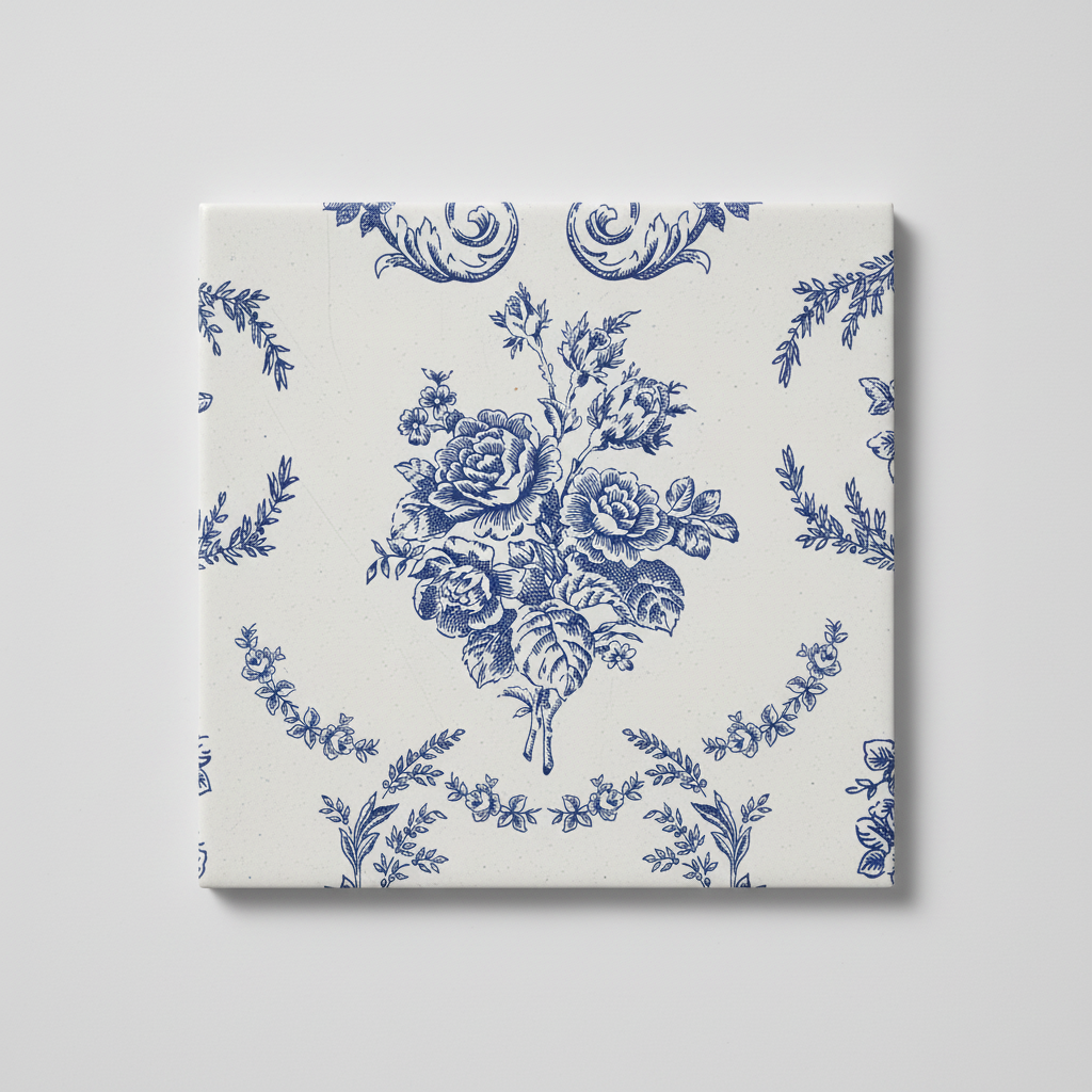 Azulejo individual diseño floral azul