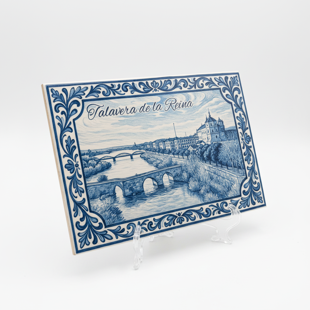 Azulejo Talavera con soporte de metacrilato