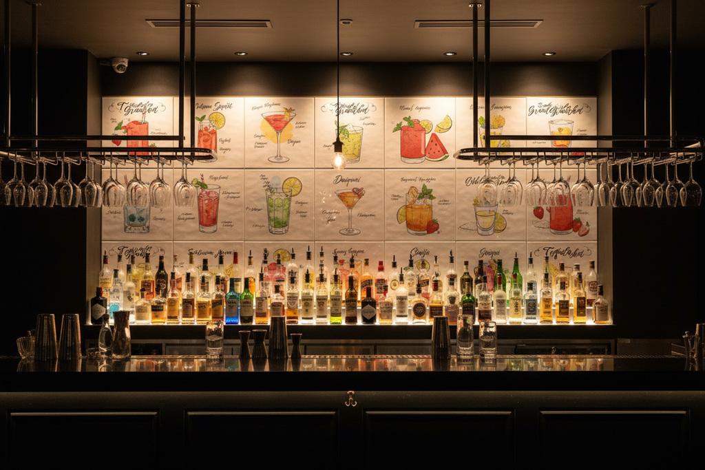 Azulejos de cócteles en bar de copas