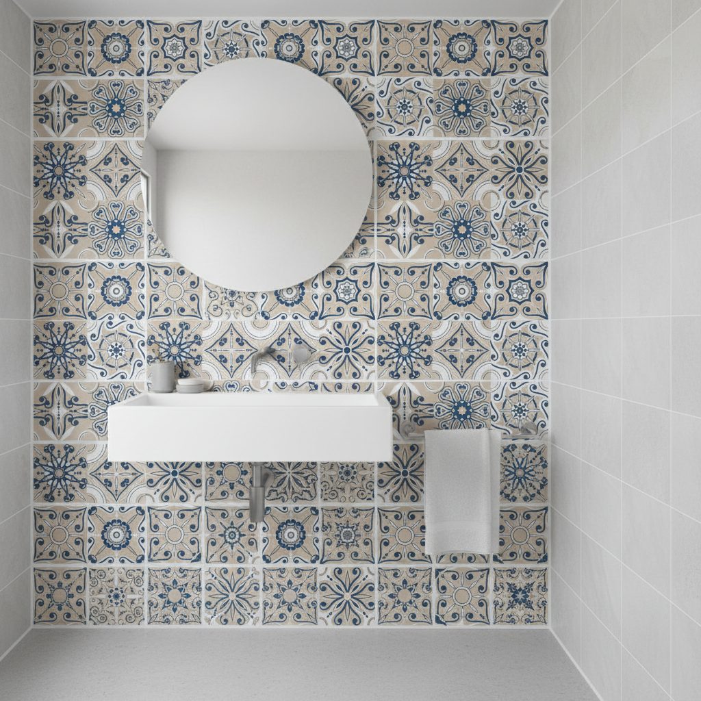 Baño con azulejos decorativos