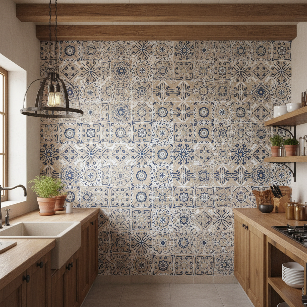 Cocina mediterránea con azulejos decorativos