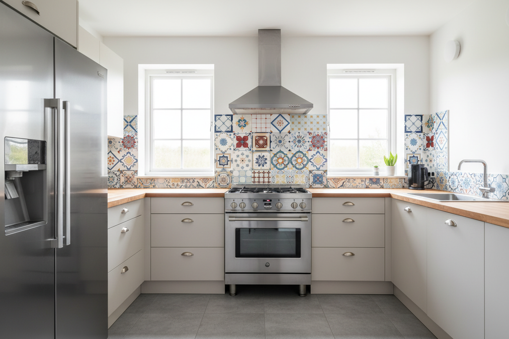 Cocina moderna con azulejos decorativos