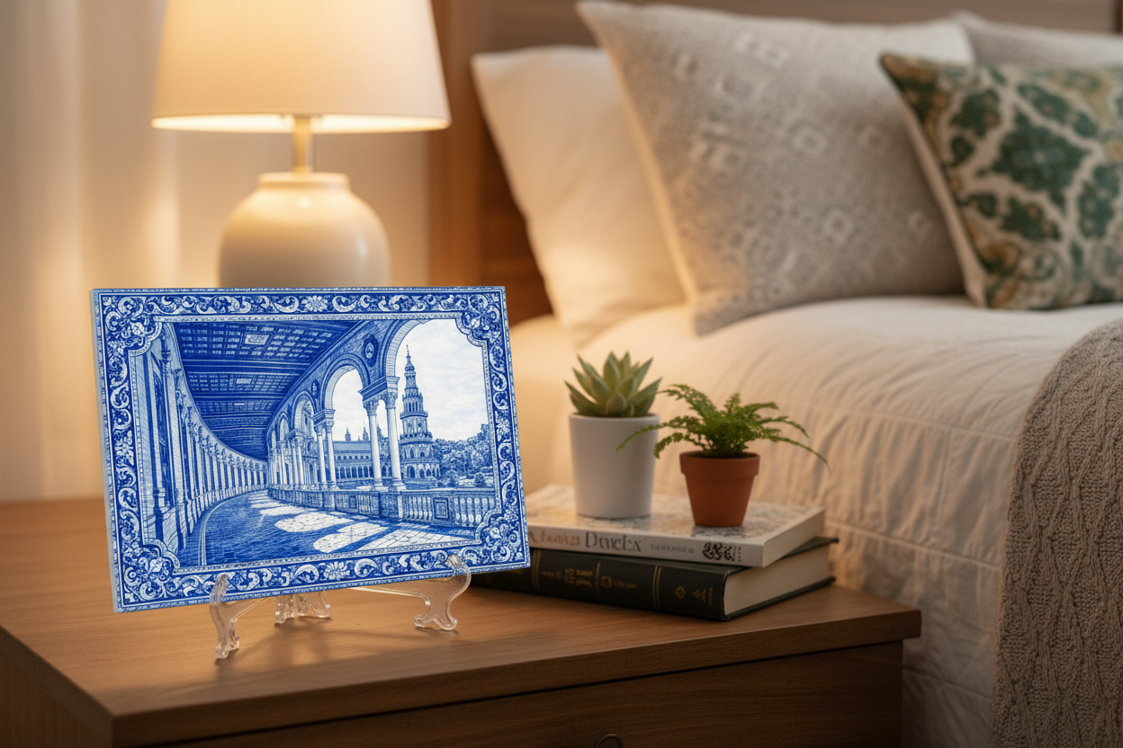 Plaza de España azul en habitación con soporte