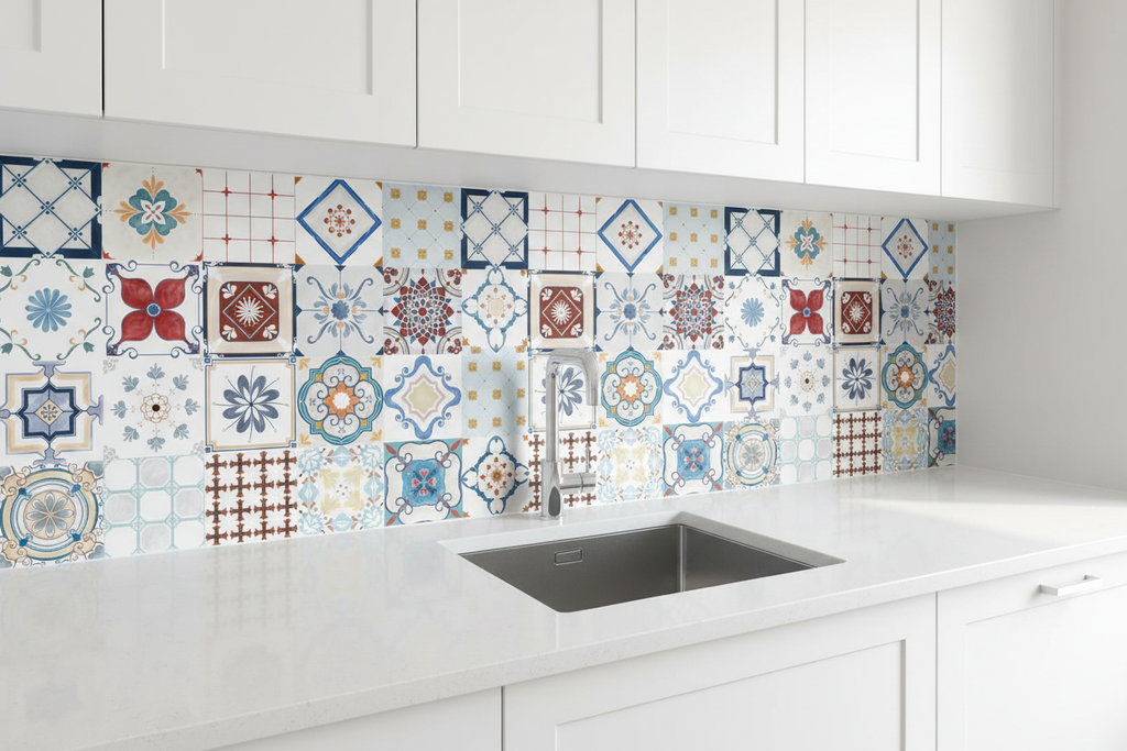 Salpicadero de cocina con azulejos decorativos