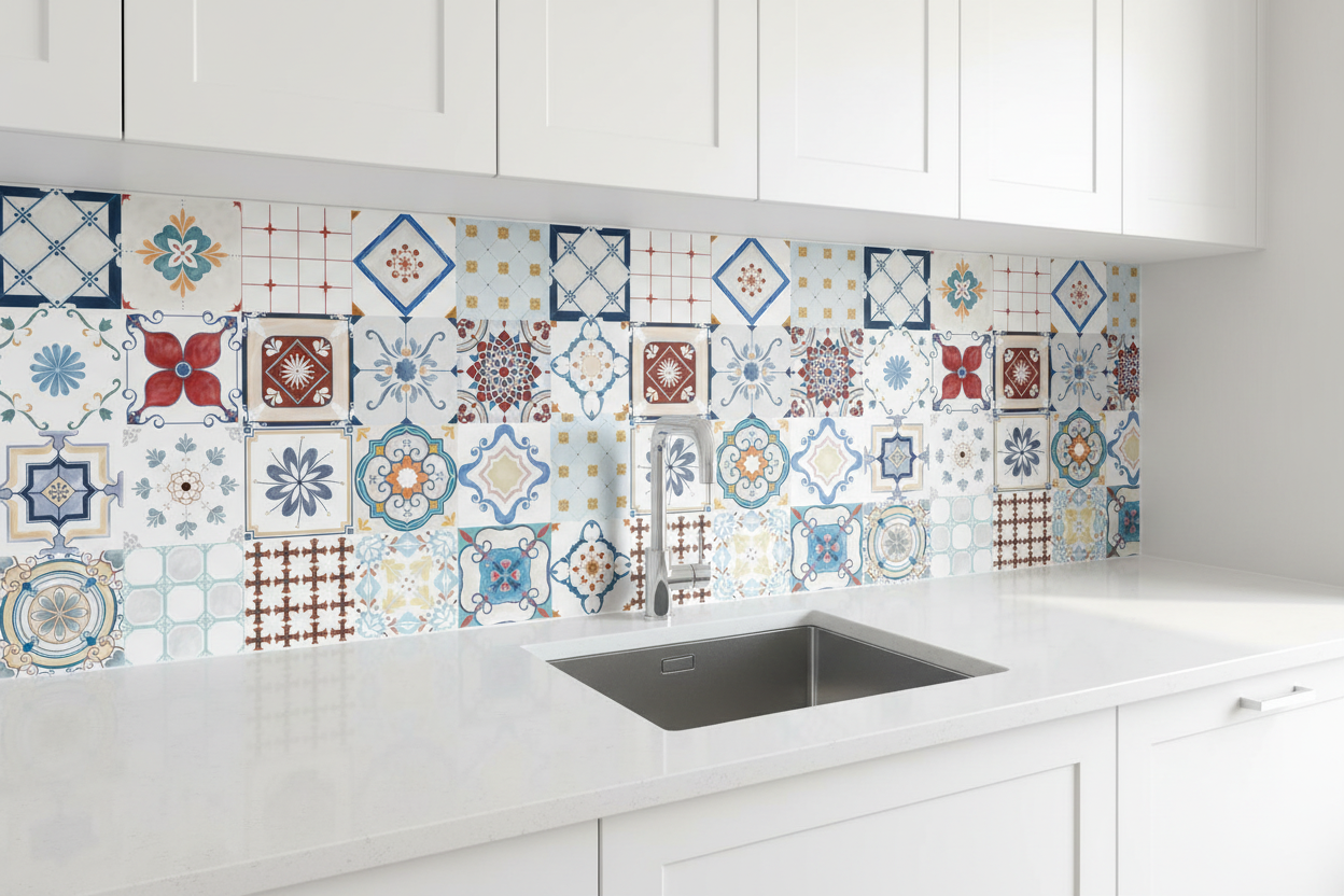 Salpicadero de cocina con azulejos decorativos